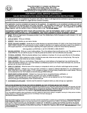 Texas Sales Representative Registration Application