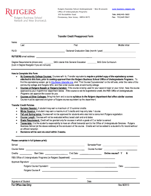 Rutgers Transfer Credit Preapproval Form