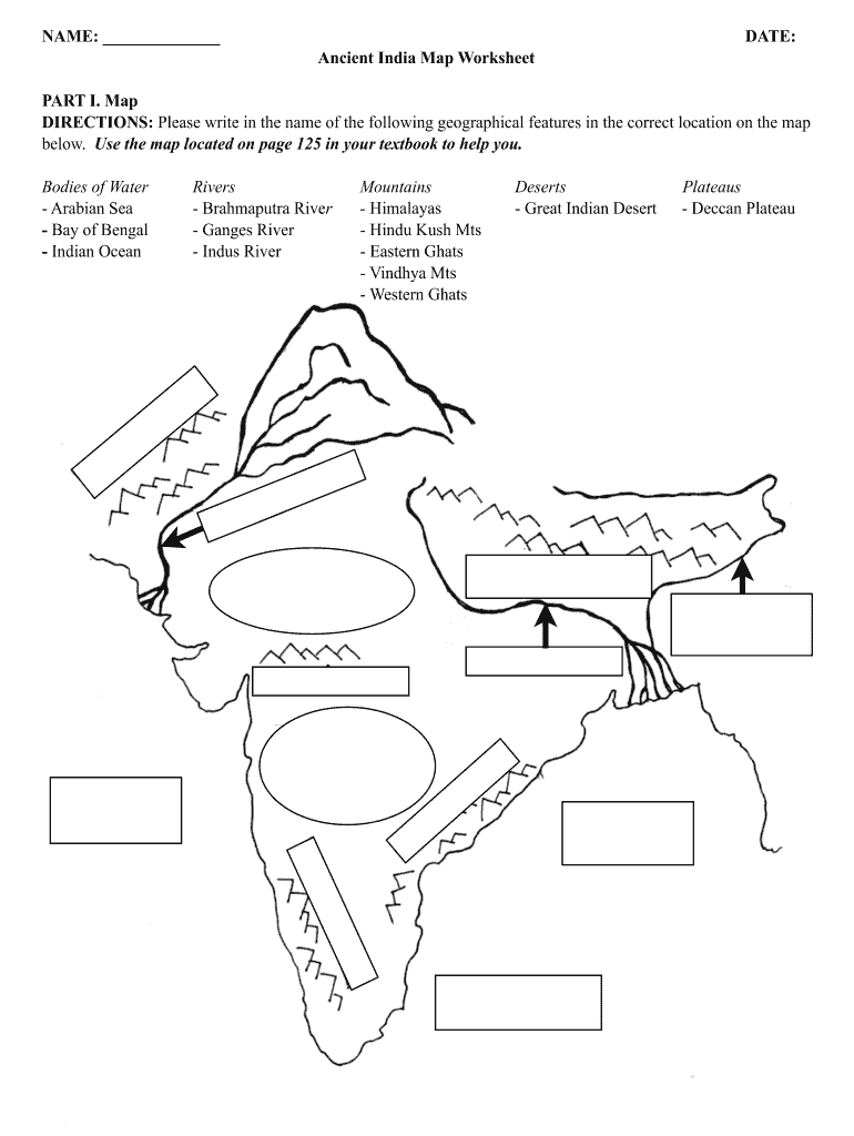 Ancient India Map Worksheet Fill Online Printable Fillable