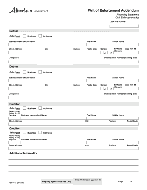 Writ of Enforcement Addendum