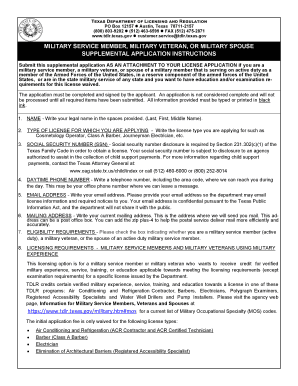 Texas Military Service Member Supplemental Application