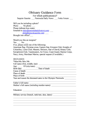 Obituary Guidance Form