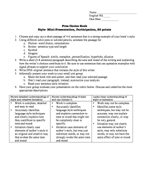English 9H Free Choice Book Presentation