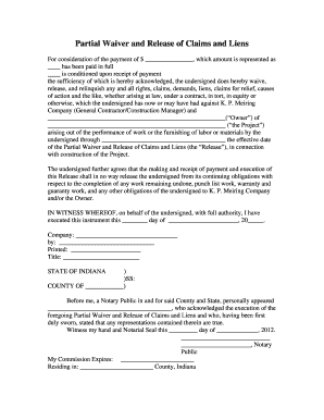 Partial Waiver and Release of Claims and Liens
