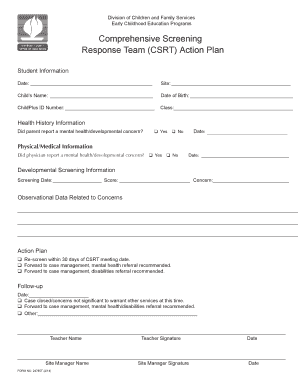 CSRT Action Plan for Early Childhood Education