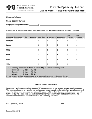 Flexible Spending Account Medical Reimbursement Claim Form