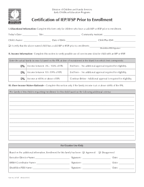Certification of IEP/IFSP Prior to Enrollment