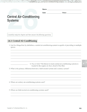 Central Air Conditioning Systems Worksheet