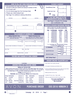 Avon Purchase Order Form