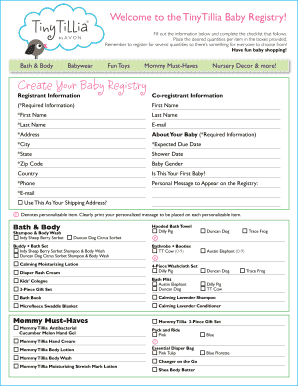 TinyTillia Baby Registry Form