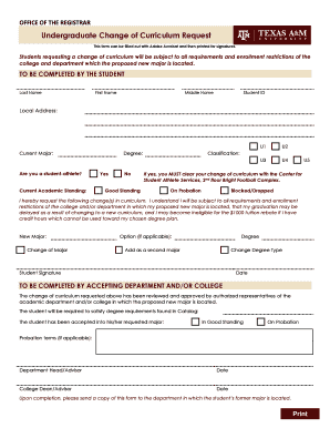 Undergraduate Change of Curriculum Request