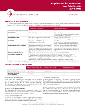 Saint Joseph's University Application and Scholarship Form