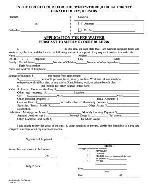 Illinois Fee Waiver Application