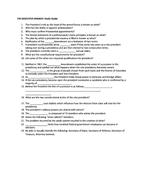 Executive Branch Study Guide
