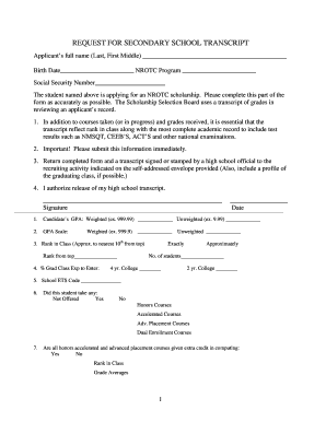 NROTC Scholarship Transcript Request Form