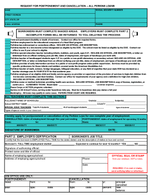 Perkins Loan Postponement and Cancellation Request