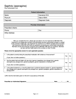 Saphris Prior Authorization Form