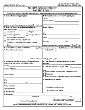 USPTO Patent Recordation Form Cover Sheet