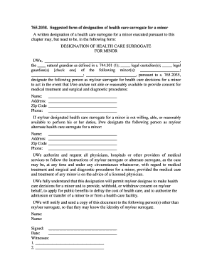 Designation of Health Care Surrogate for Minor