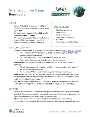 Science Summer Camp Consent Form