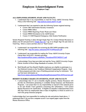 Employee Acknowledgment Form