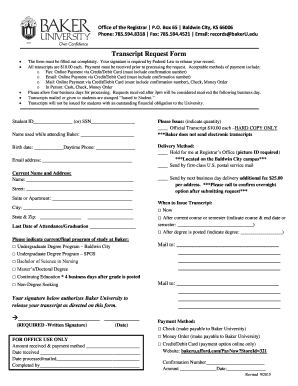 Baker University Transcript Request Form