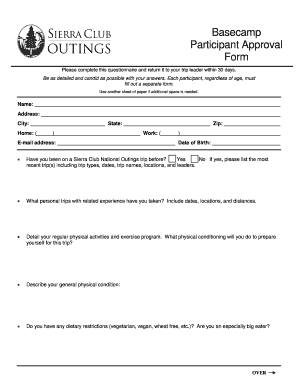 Sierra Club Participant Approval Form
