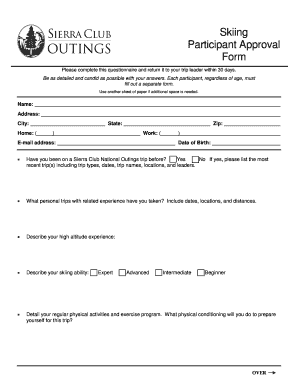 Skiing Participant Approval Form