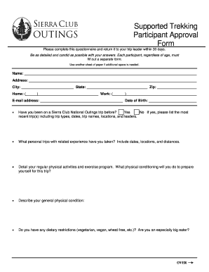 Sierra Club Trekking Participant Approval Form