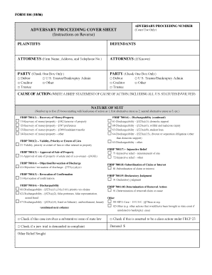 Adversary Proceeding Cover Sheet