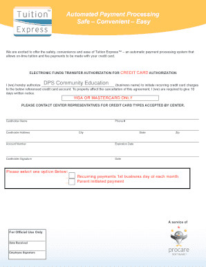 Tuition Express Credit Card Authorization Form