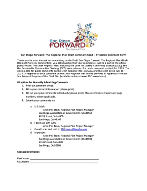 San Diego Regional Plan Comment Form