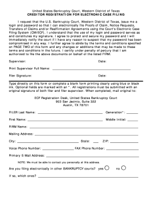 Creditor Registration for Electronic Case Filing