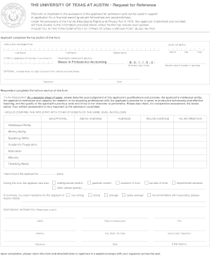 University of Texas Reference Request Form