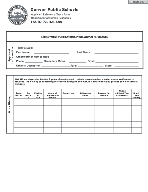 Denver Public Schools Applicant Reference Check Form