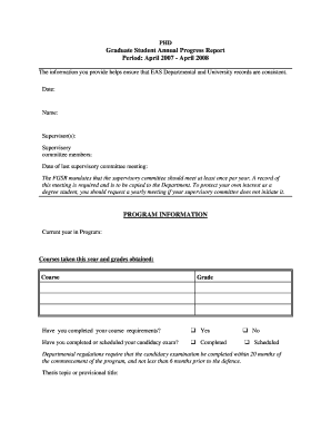 Progress report excel template - Graduate Student Annual Progress Report - uofa ualberta