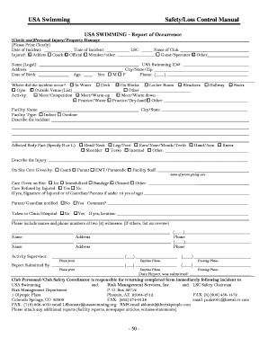 USA Swimming Report of Occurrence