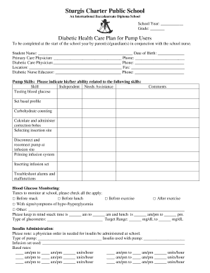 Diabetic Health Care Plan for Pump Users