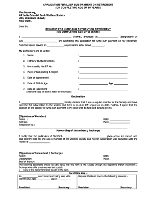 Application for Lump Sum Payment on Retirement