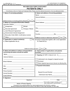USPTO Patent Recordation Form Cover Sheet