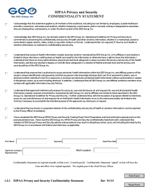 HIPAA Privacy and Security Confidentiality Statement