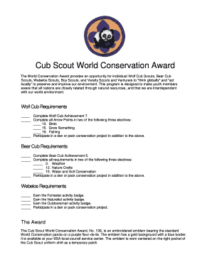Cub Scout World Conservation Award Application