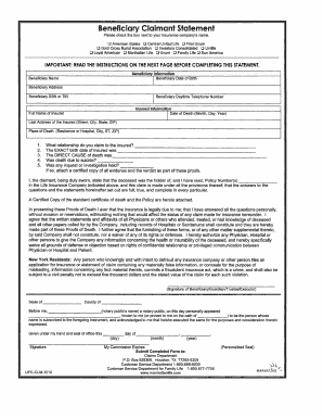 Beneficiary Claimant Statement