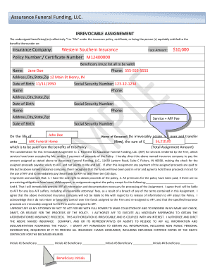 Irrevocable Assignment for Funeral Funding