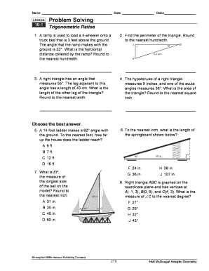 Trigonometry Problem Solving Worksheet