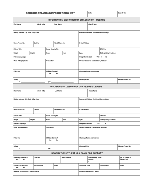 Domestic Relations Information Sheet