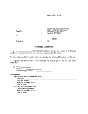 Poverty Affidavit for Divorce
