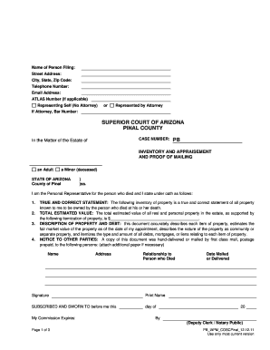 Arizona Inventory and Appraisal of Estate