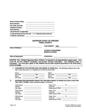 Affidavit Regarding Minor Children