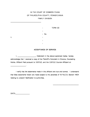 Acceptance of Service for Divorce